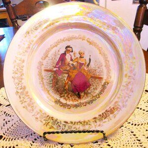 Pearl Luster Round plate with the a 18th century courting couple style Japan